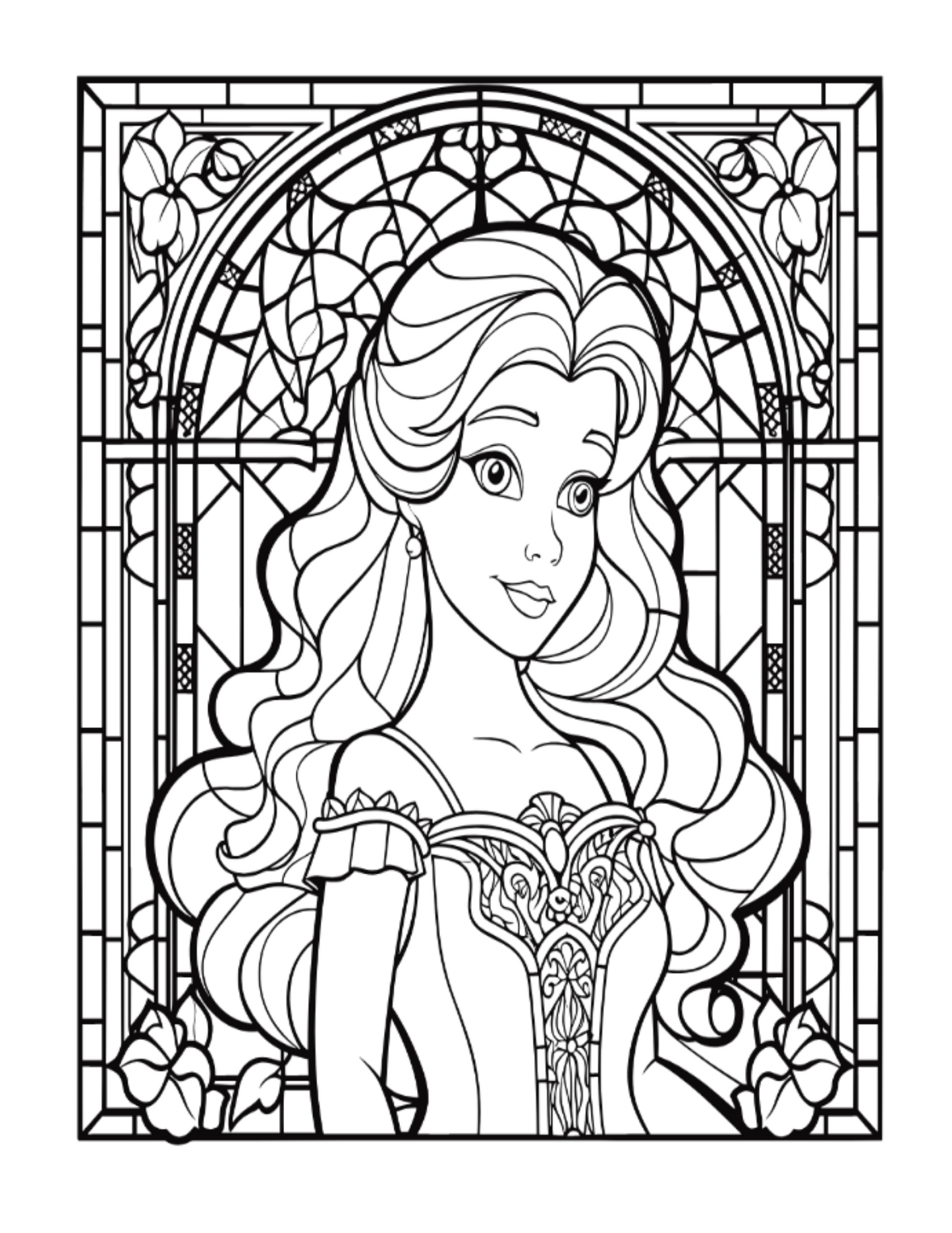 Digital PDF Stained Glass Princess Coloring Book