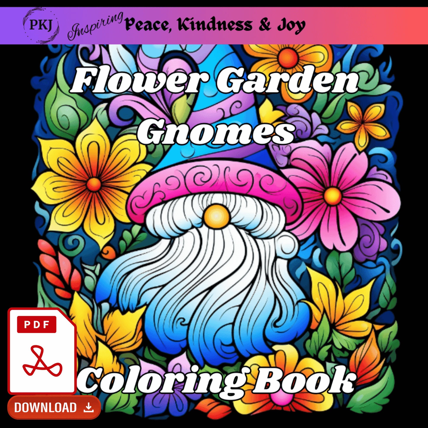 Digital PDF Flower Garden Gnomes Coloring Book