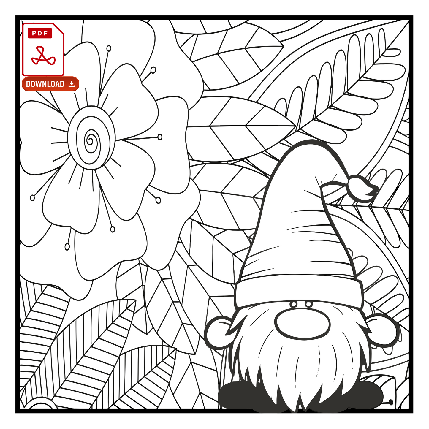 Digital PDF Flower Garden Gnomes Coloring Book