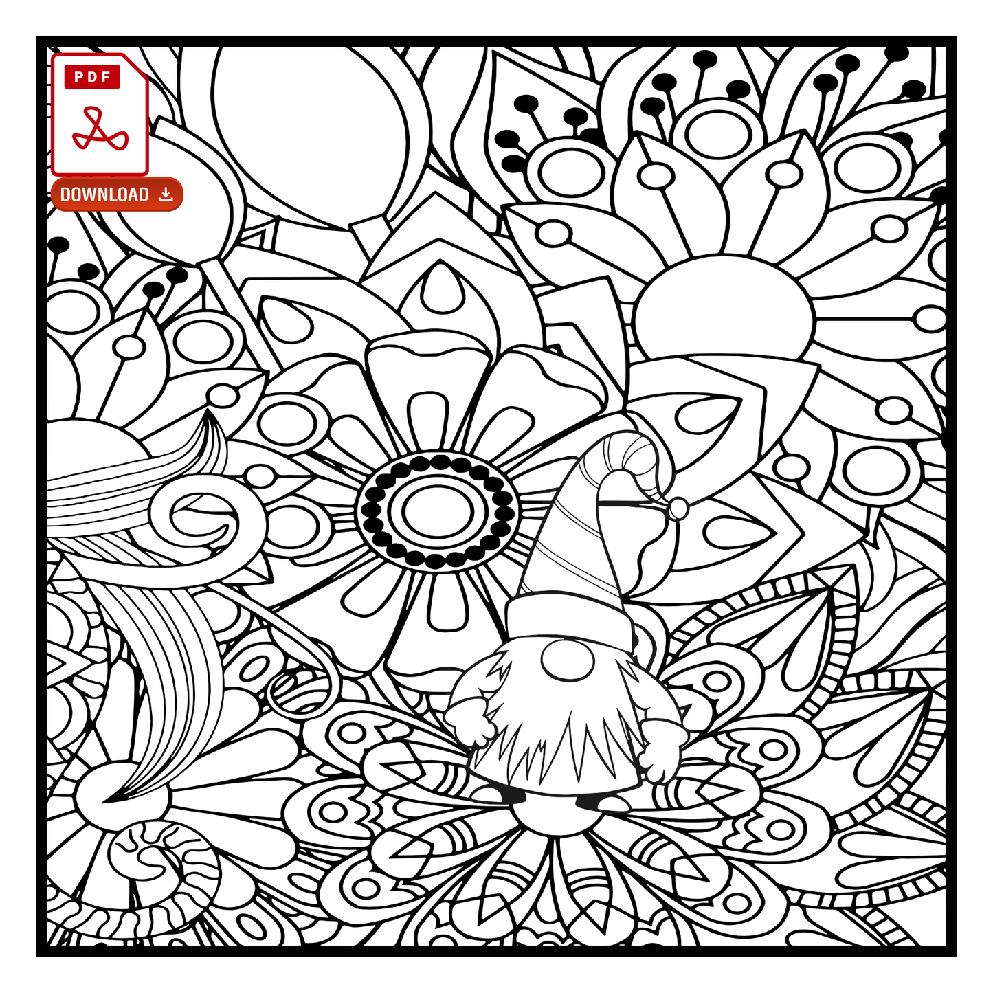 Digital PDF Flower Garden Gnomes Coloring Book