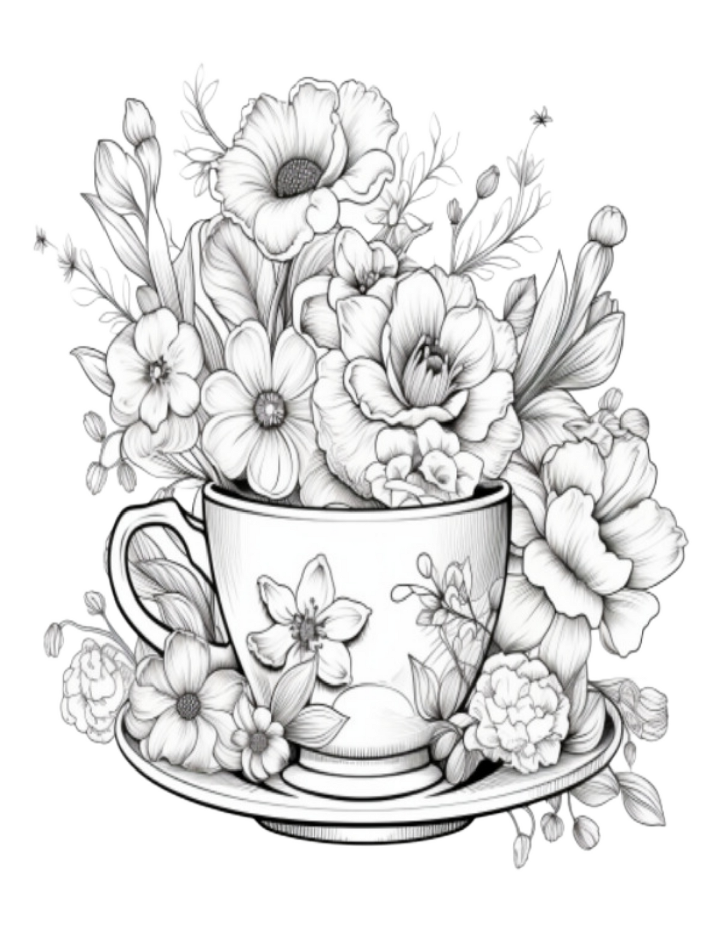 Digital PDF Calming Garden Teacup Coloring Book