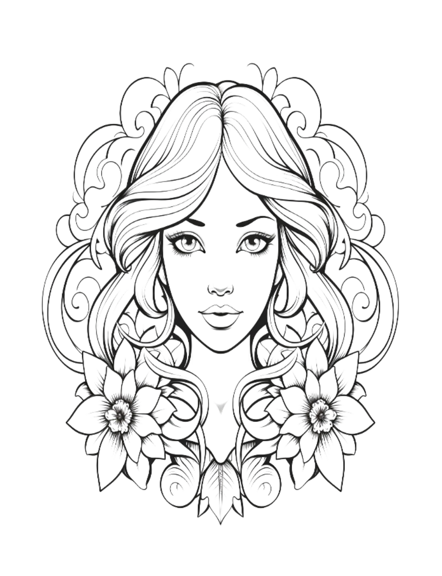 Digital PDF Symmetry in Bloom Flower Maidens Coloring Book