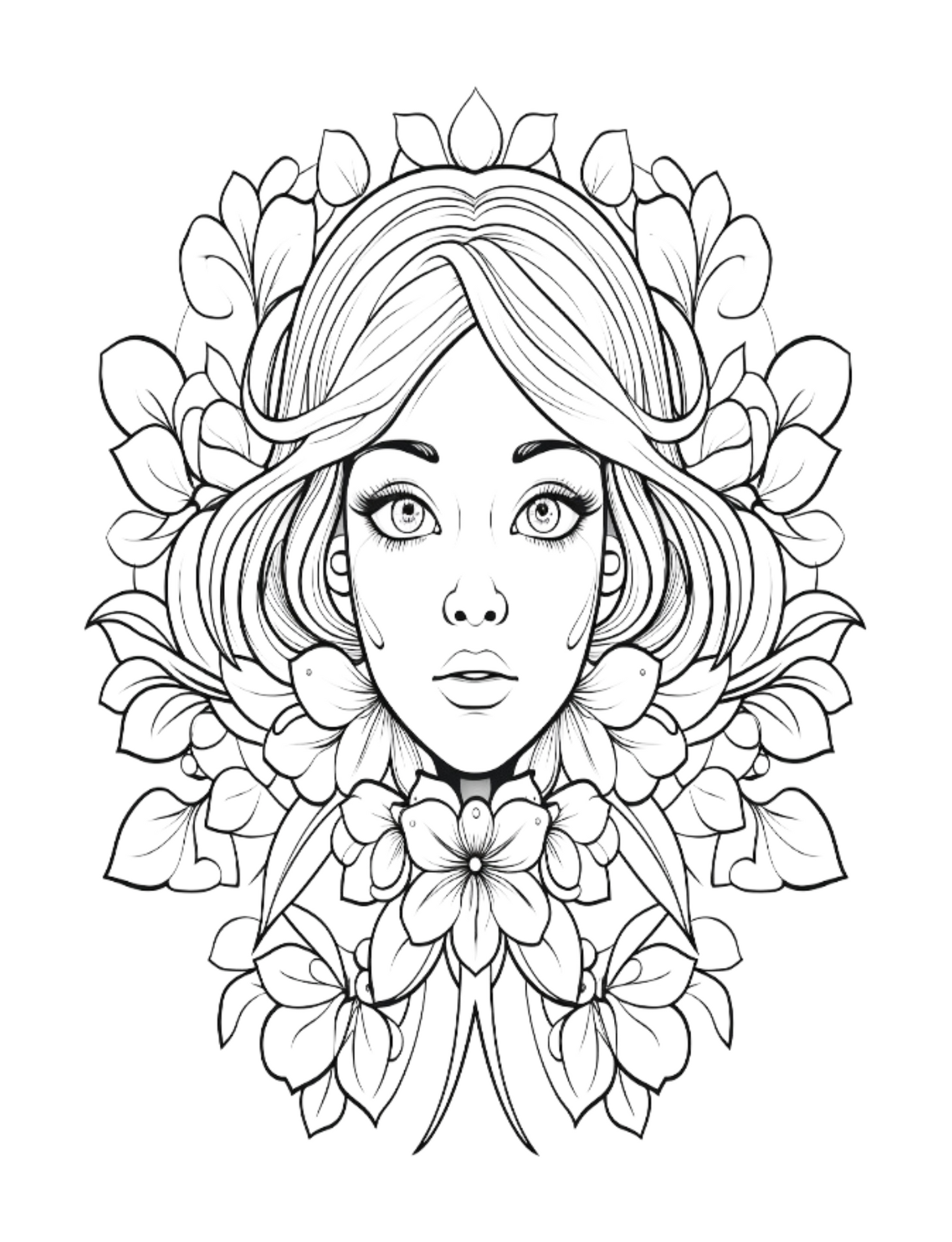 Digital PDF Symmetry in Bloom Flower Maidens Coloring Book