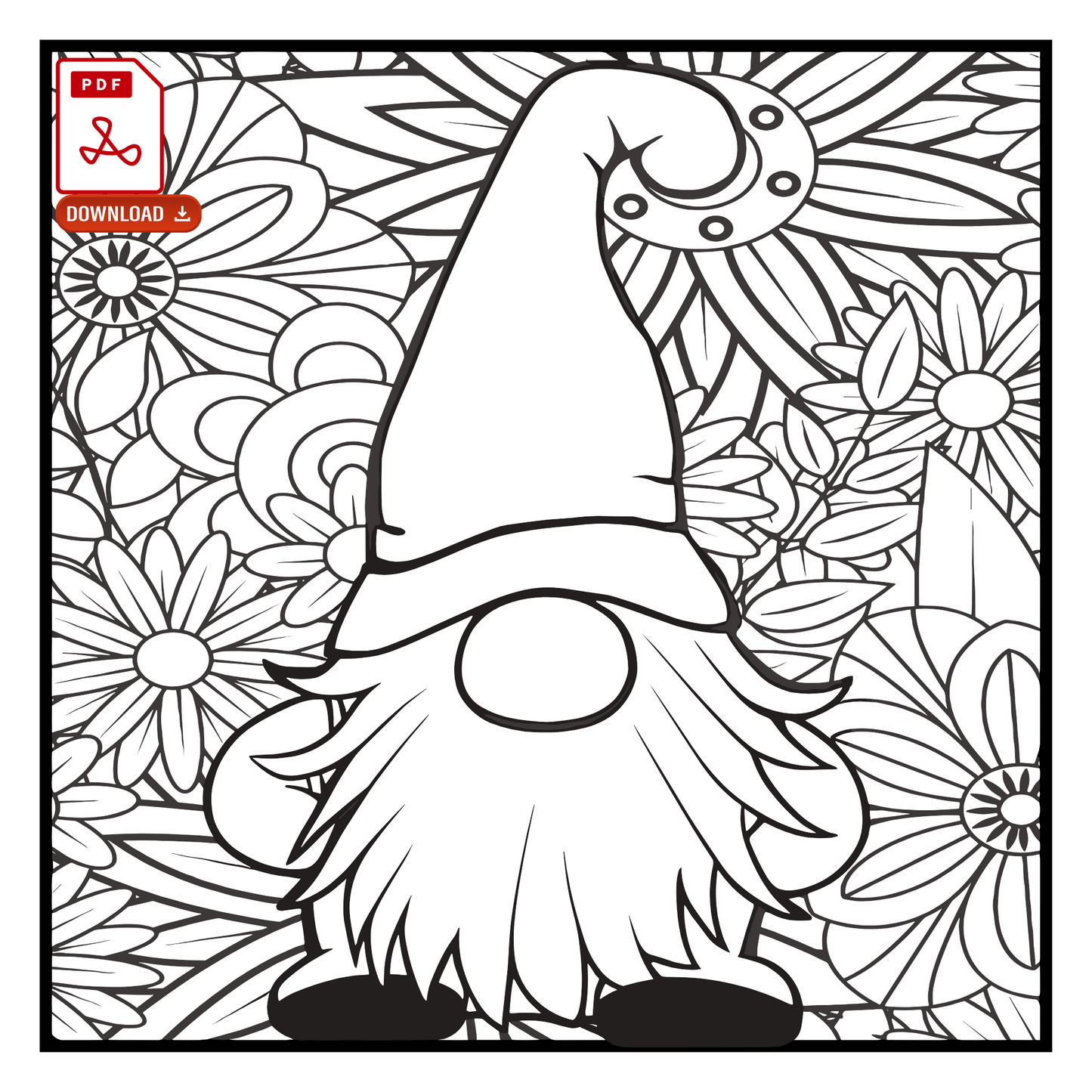 Digital PDF Flower Garden Gnomes Coloring Book