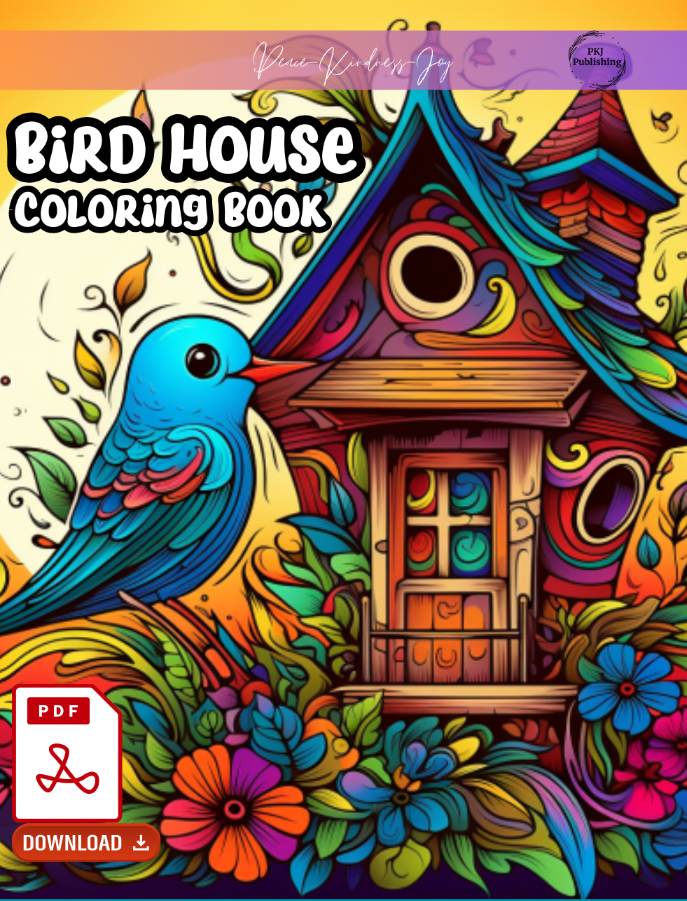 Digital PDF Birdhouse Coloring Book