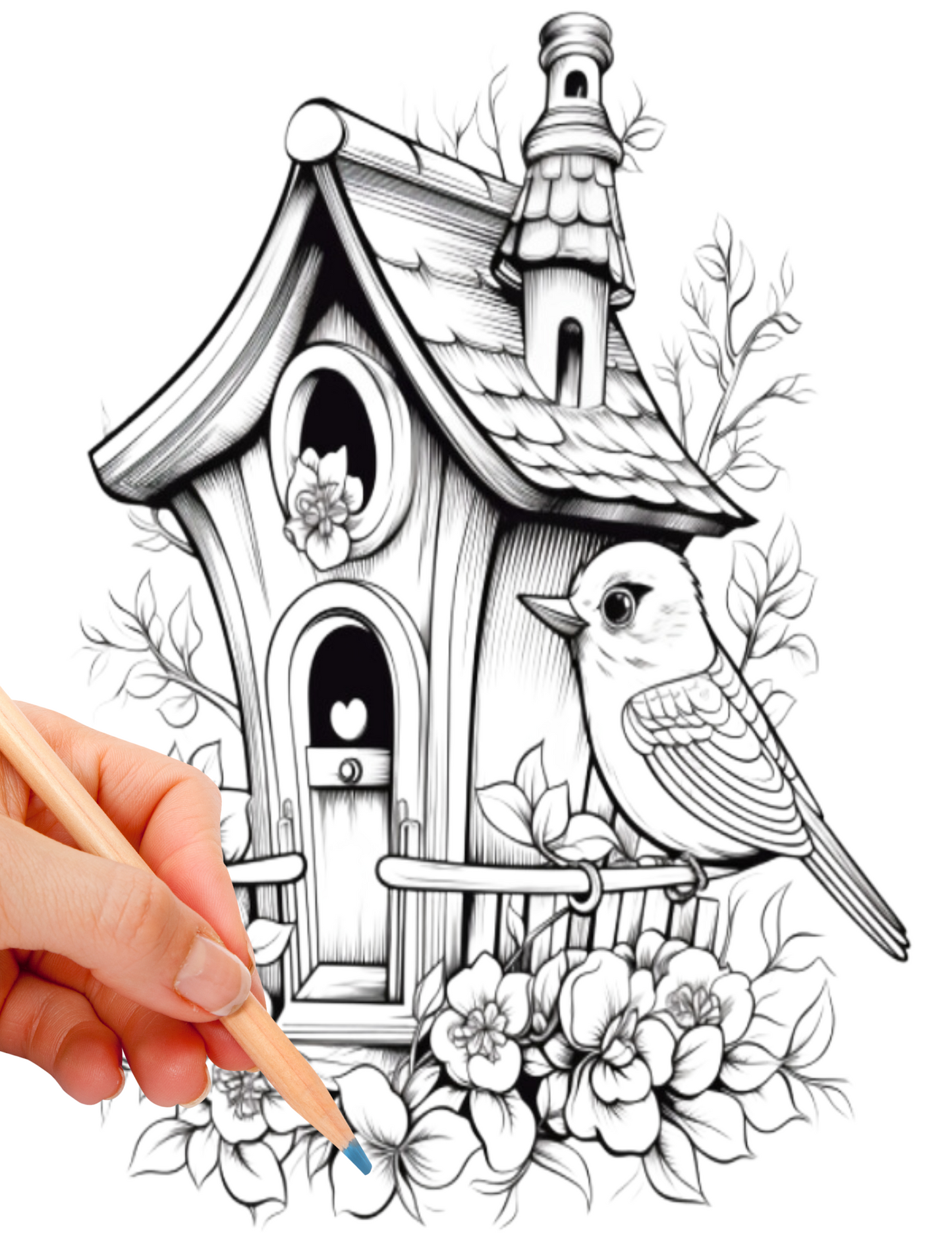 Digital PDF Birdhouse Coloring Book