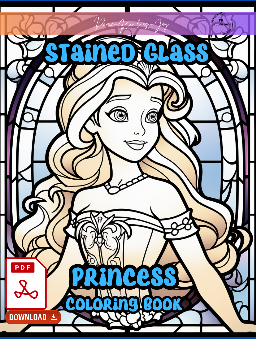 Digital PDF Stained Glass Princess Coloring Book