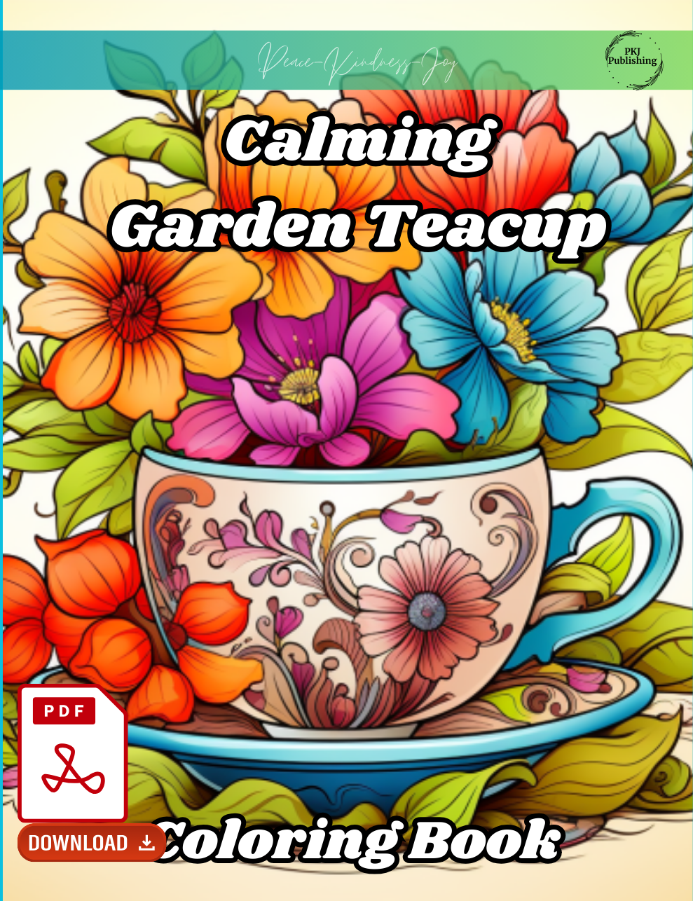 Digital PDF Calming Garden Teacup Coloring Book