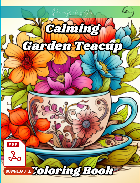 Digital PDF Calming Garden Teacup Coloring Book