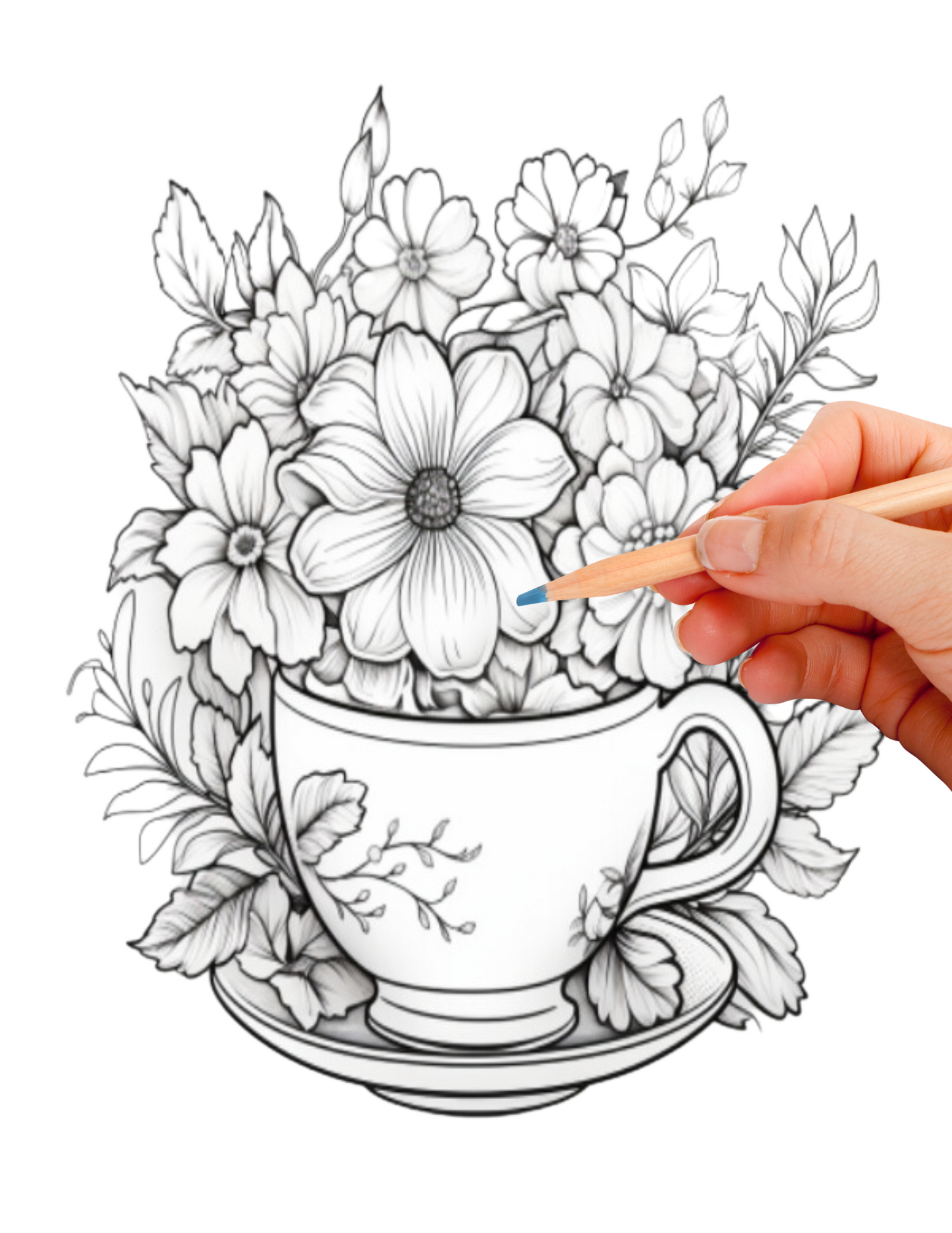 Digital PDF Calming Garden Teacup Coloring Book