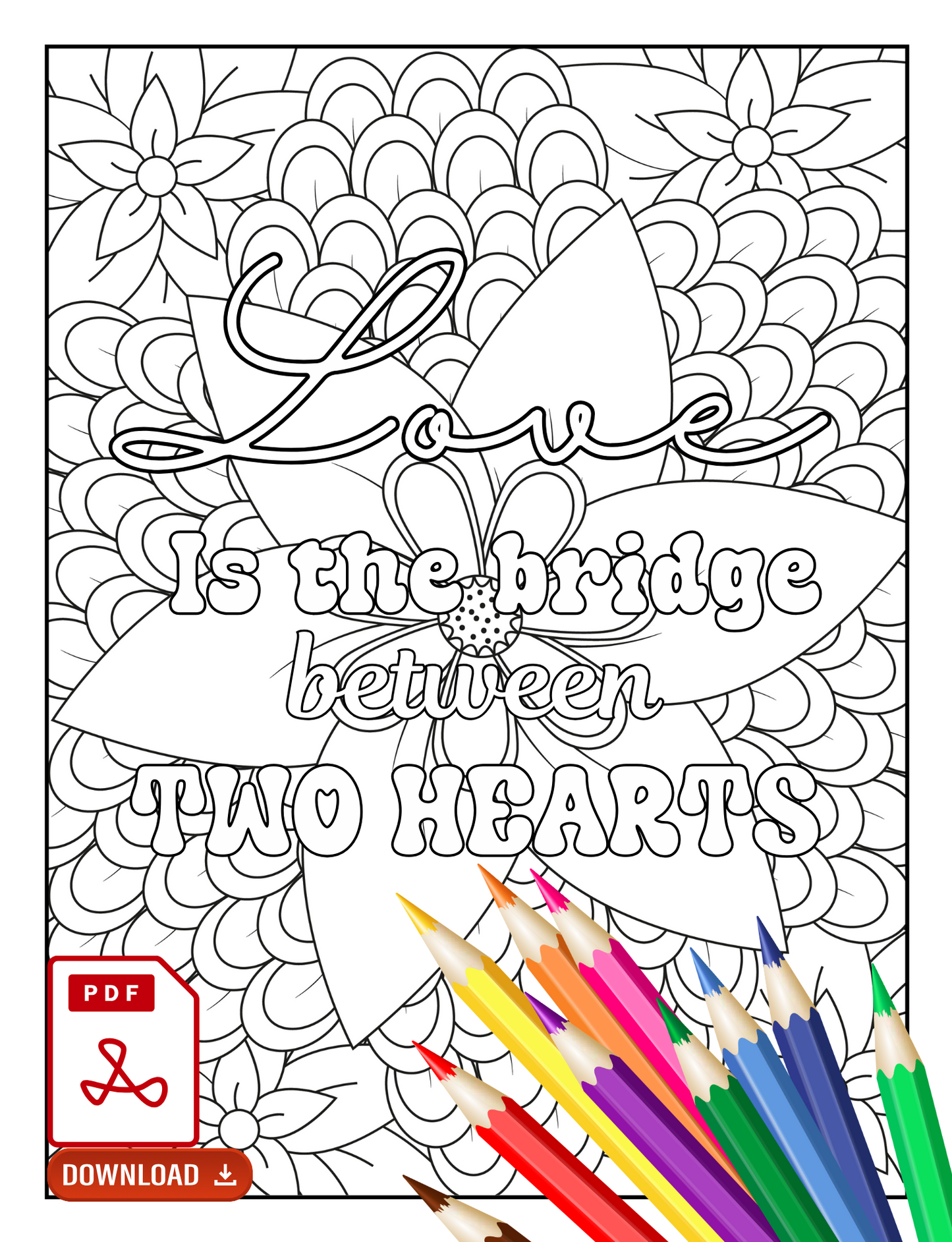 Digital PDF Love Quotes Coloring Book